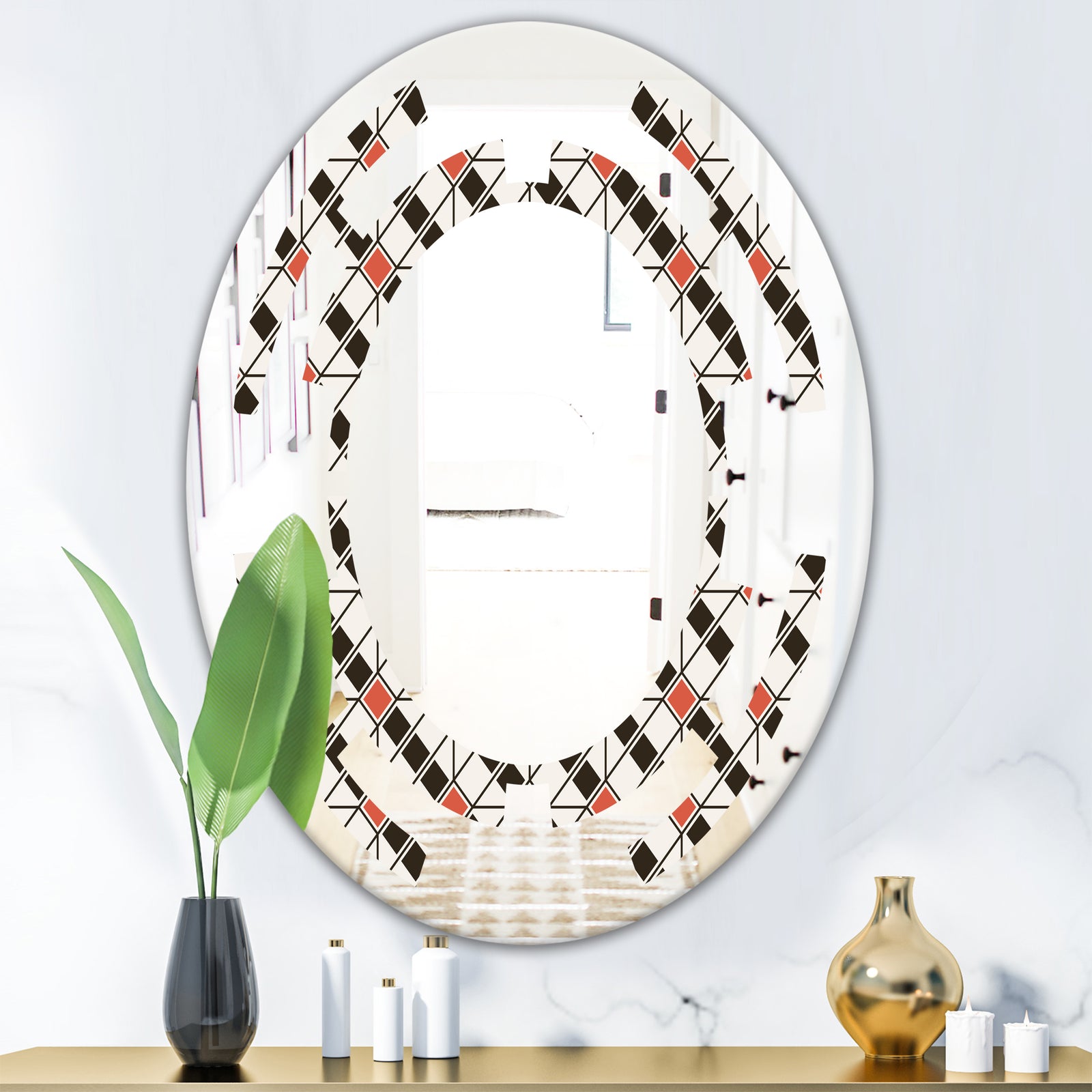 Abstract Design Retro Pattern IV - Modern Round or Oval Wall Mirror - Space