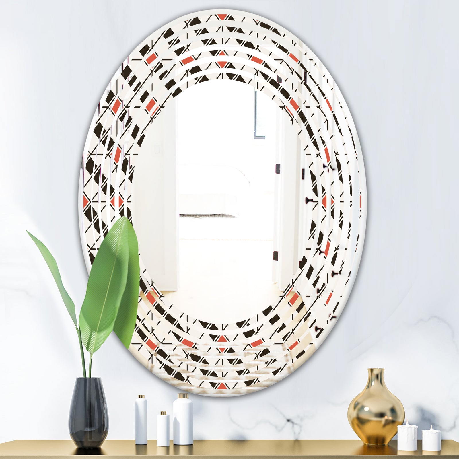 Abstract Design Retro Pattern IV - Modern Round or Oval Wall Mirror - Wave
