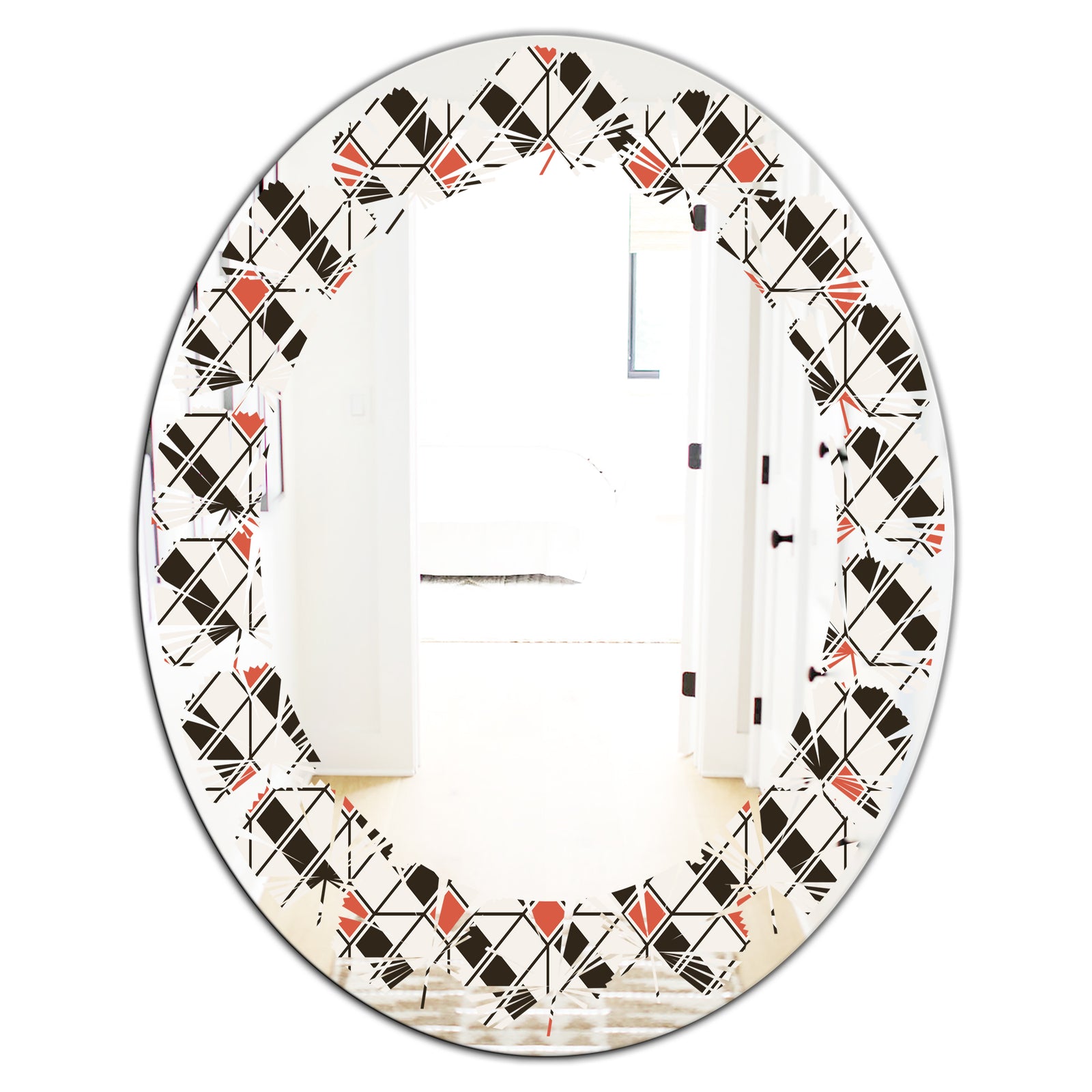 Abstract Design Retro Pattern IV - Modern Round or Oval Wall Mirror - Leaves