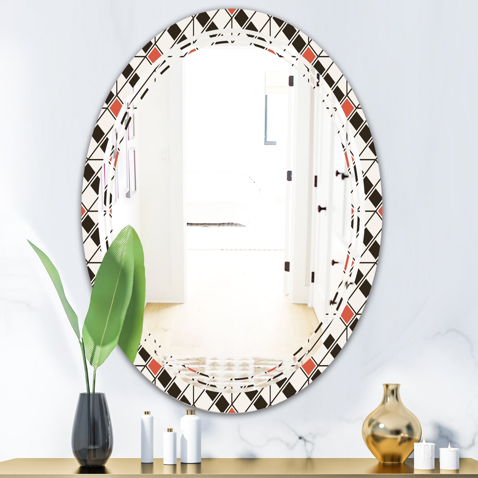 Abstract Design Retro Pattern IV - Modern Round or Oval Wall Mirror - Triple C