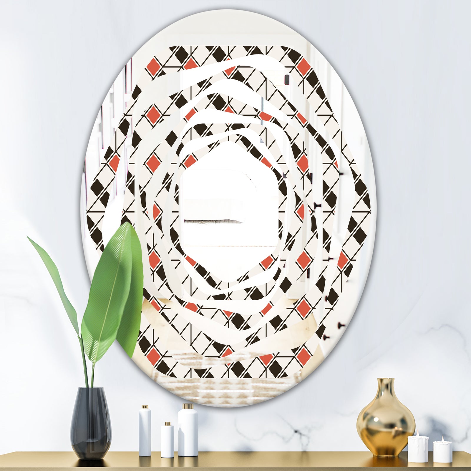 Abstract Design Retro Pattern IV - Modern Round or Oval Wall Mirror - Whirl