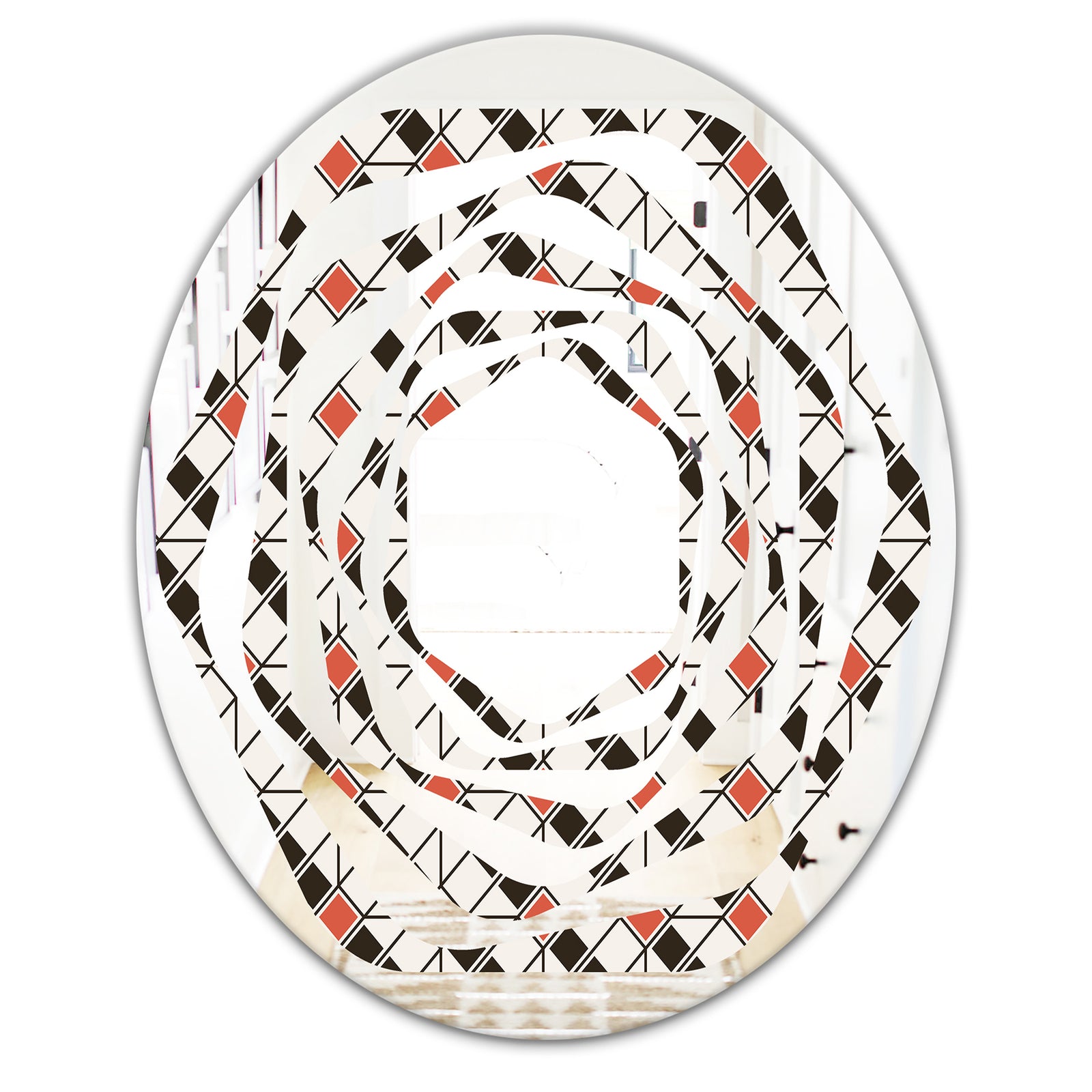 Abstract Design Retro Pattern IV - Modern Round or Oval Wall Mirror - Whirl