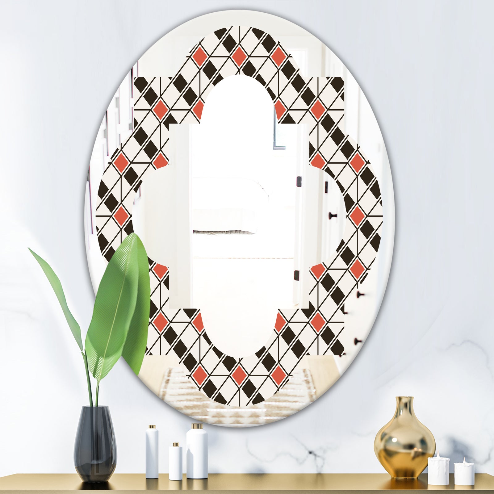 Abstract Design Retro Pattern IV - Modern Round or Oval Wall Mirror - Quatrefoil