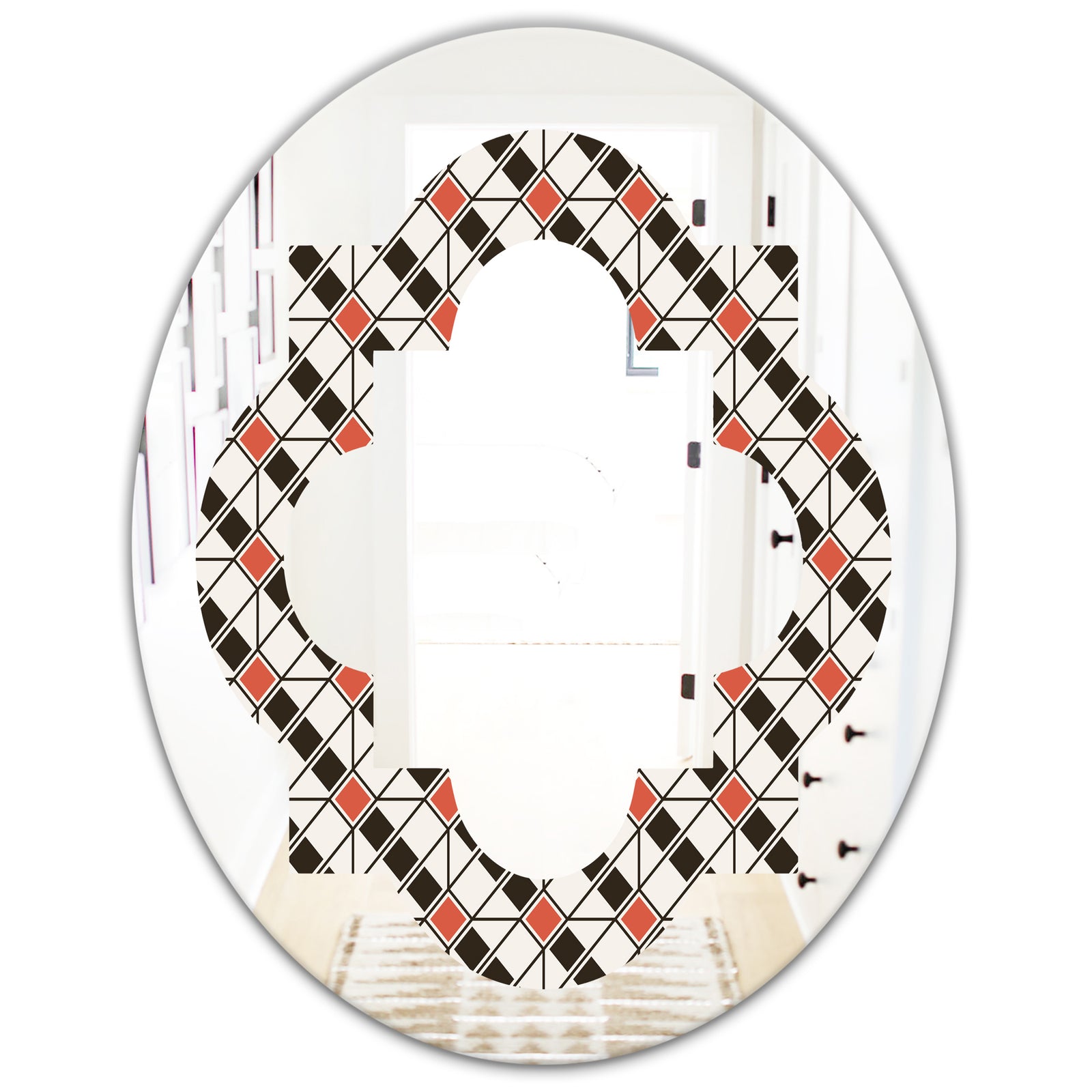 Abstract Design Retro Pattern IV - Modern Round or Oval Wall Mirror - Quatrefoil
