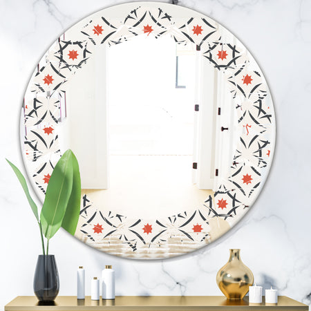 Abstract Retro Design V - Modern Round or Oval Wall Mirror - Leaves