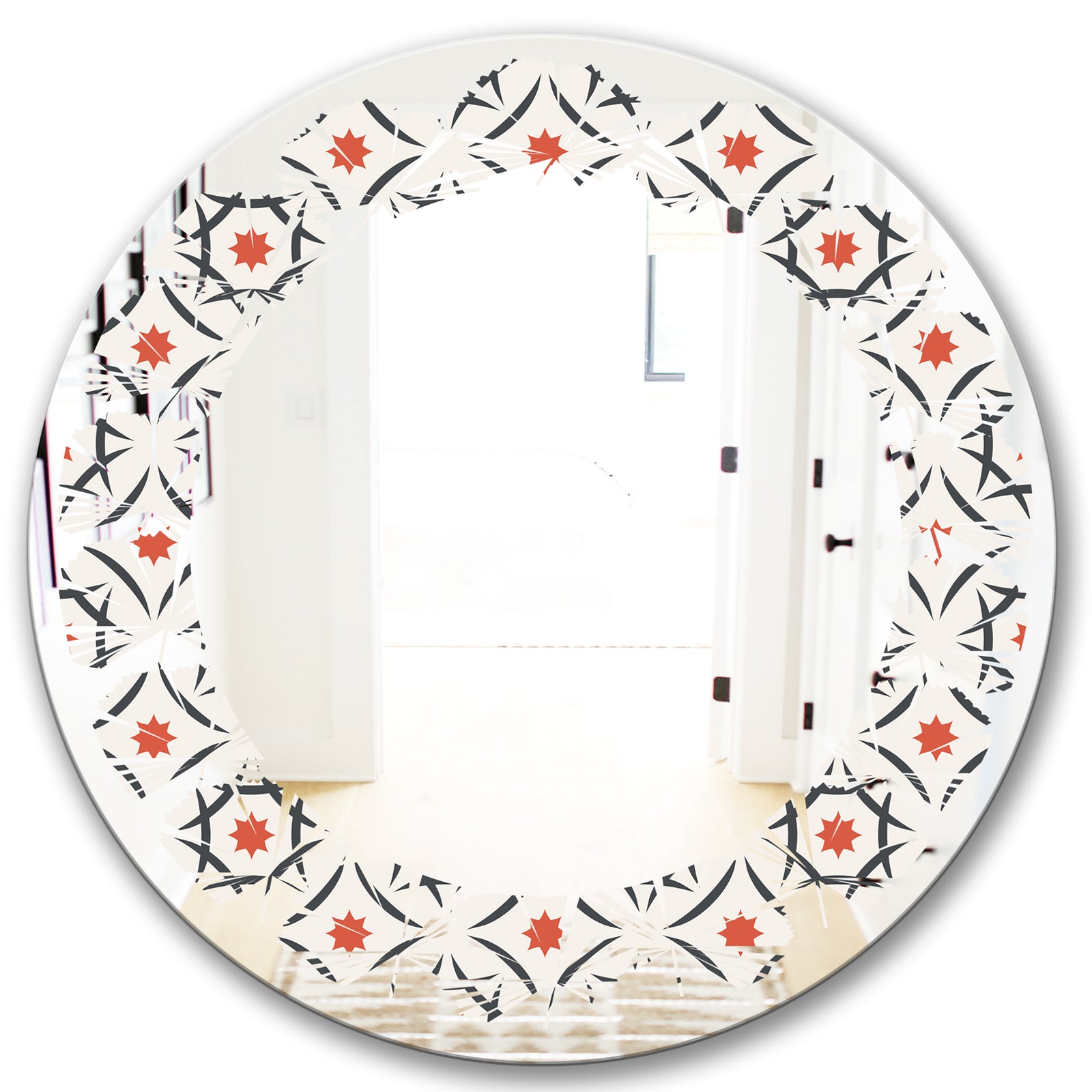 Abstract Retro Design V - Modern Round or Oval Wall Mirror - Leaves