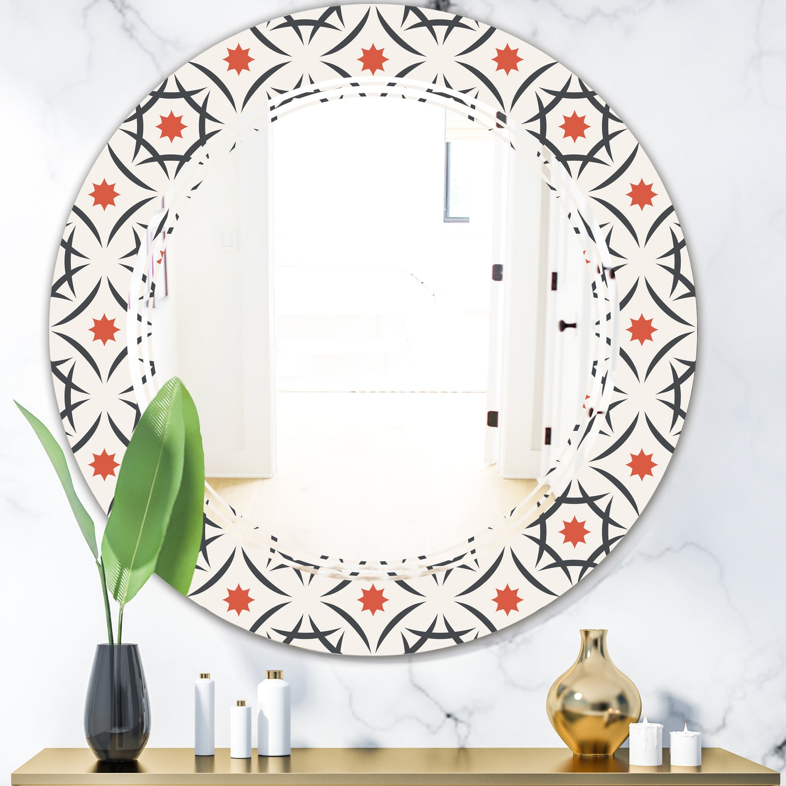 Abstract Retro Design V - Modern Round or Oval Wall Mirror - Triple C