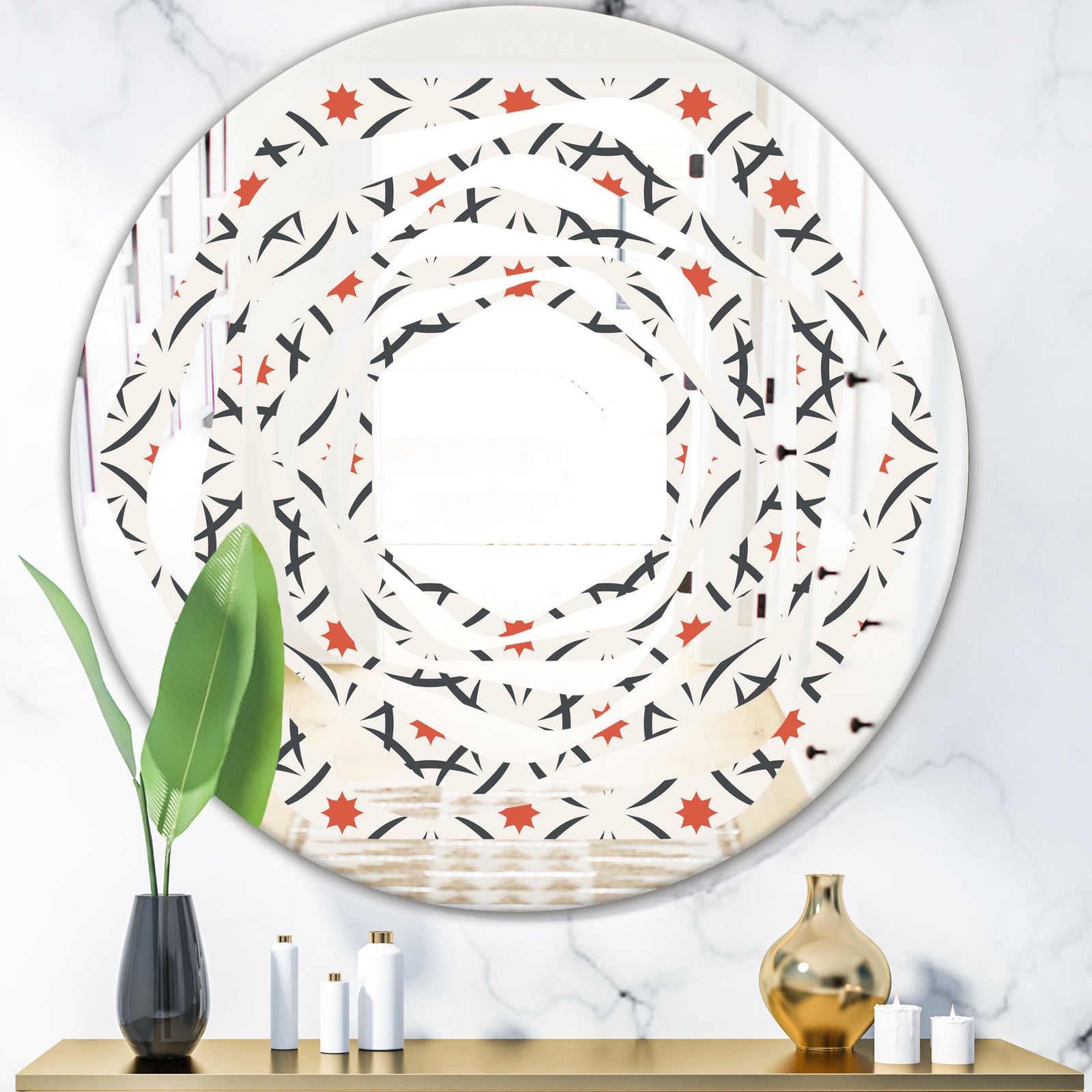 Abstract Retro Design V - Modern Round or Oval Wall Mirror - Whirl