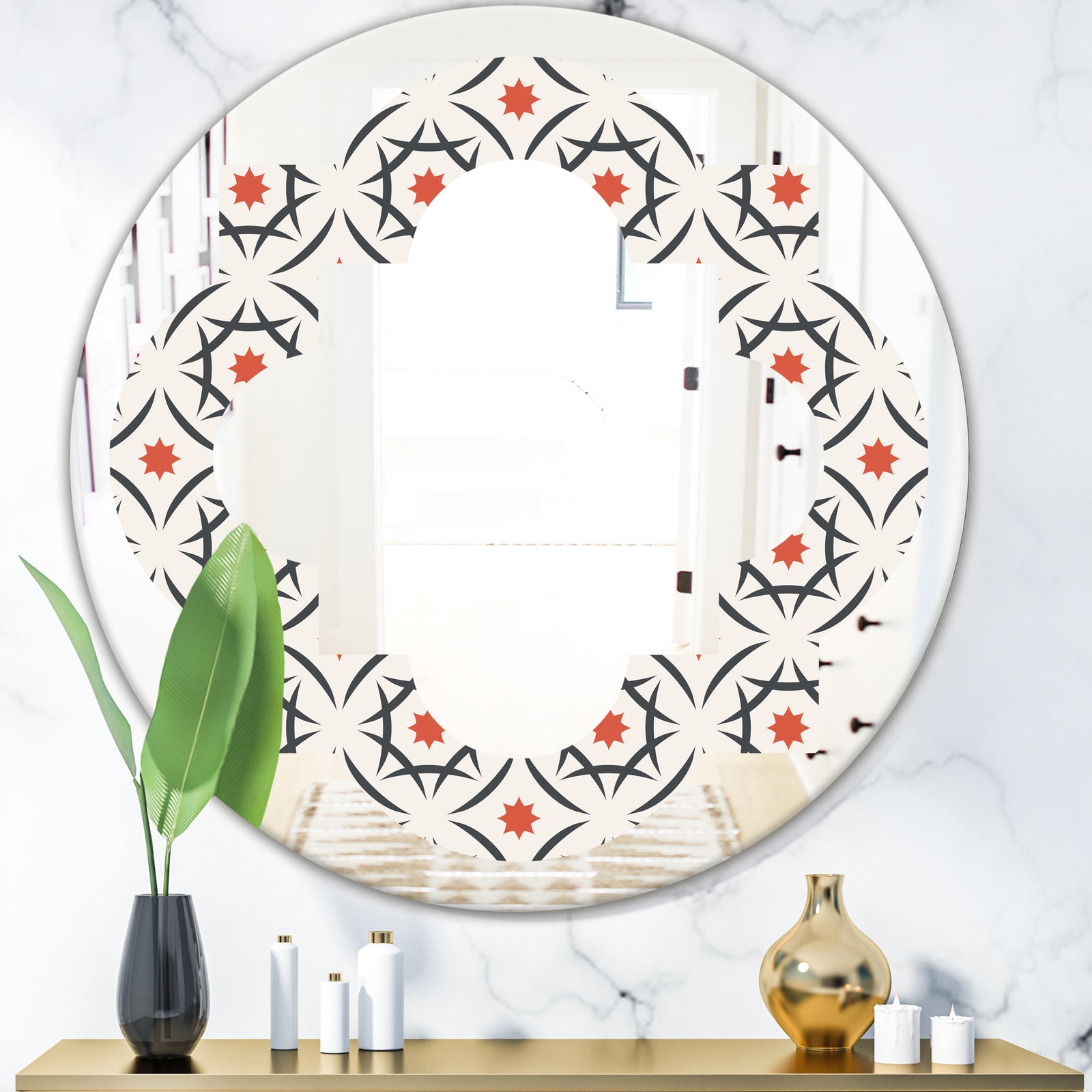Abstract Retro Design V - Modern Round or Oval Wall Mirror - Quatrefoil