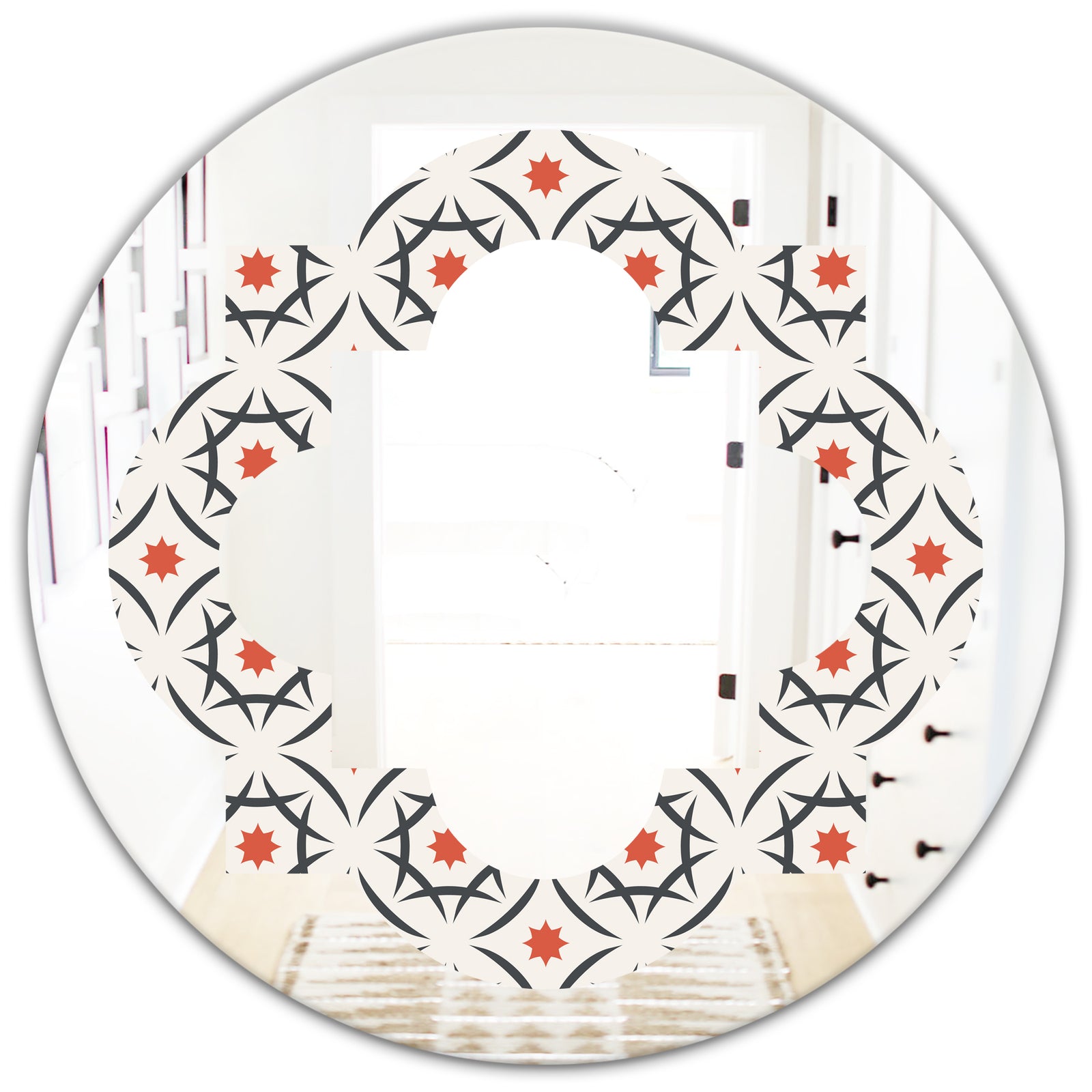 Abstract Retro Design V - Modern Round or Oval Wall Mirror - Quatrefoil