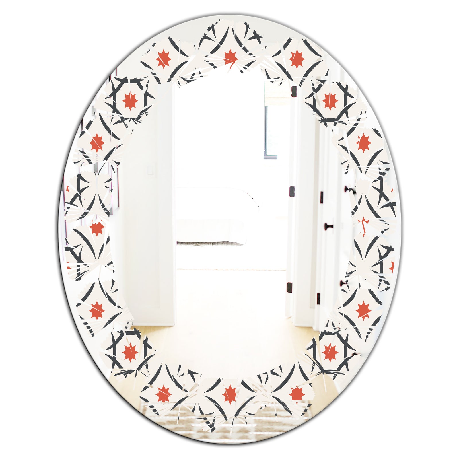 Abstract Retro Design V - Modern Round or Oval Wall Mirror - Leaves