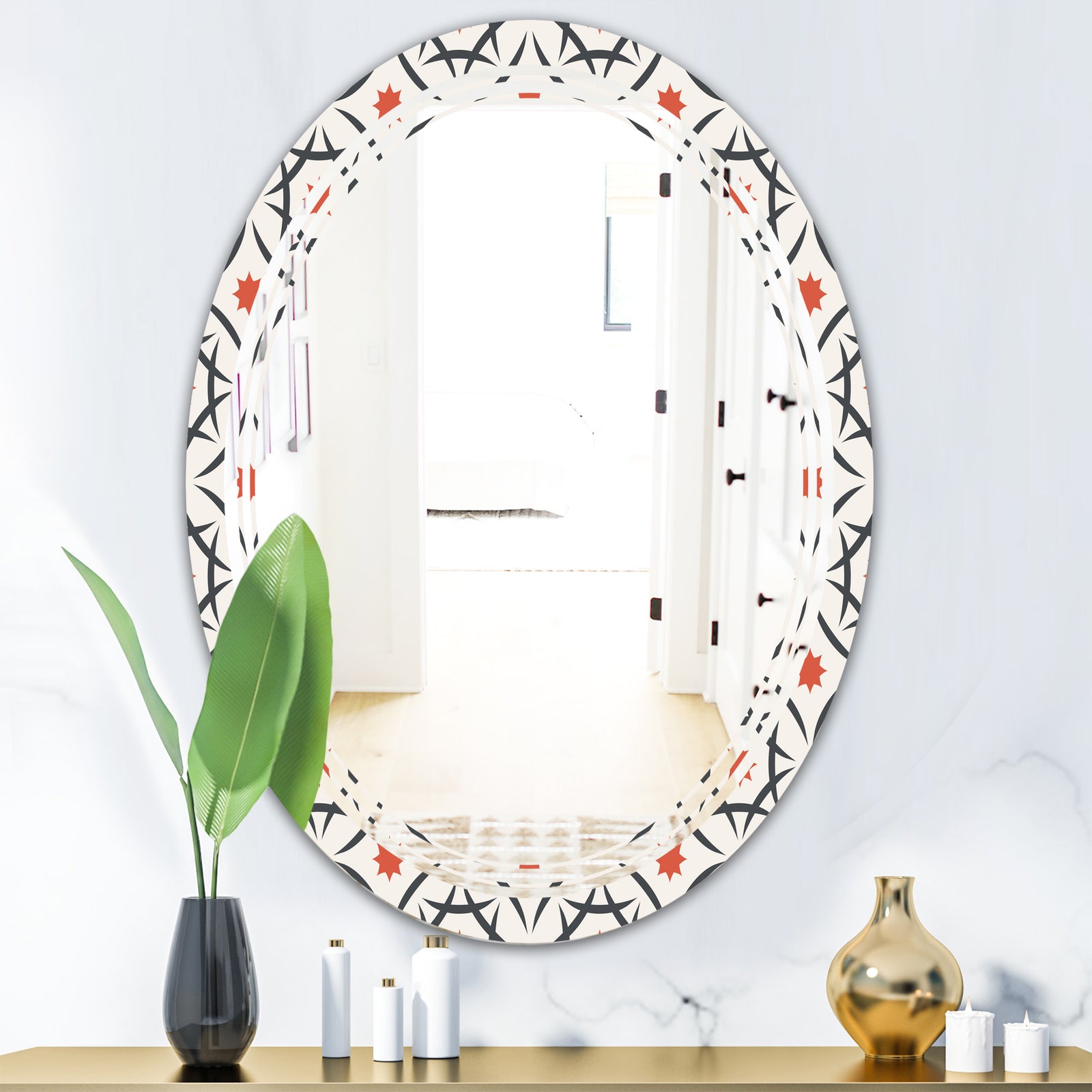 Abstract Retro Design V - Modern Round or Oval Wall Mirror - Triple C