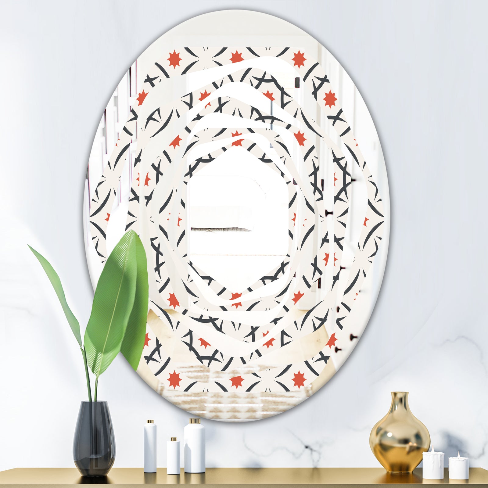 Abstract Retro Design V - Modern Round or Oval Wall Mirror - Whirl