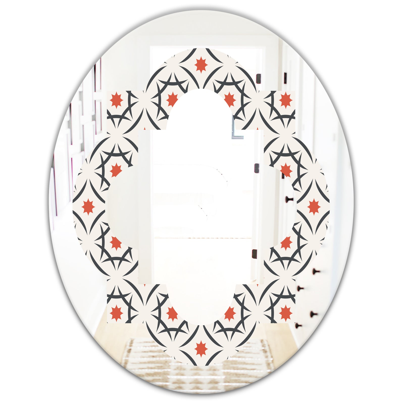 Abstract Retro Design V - Modern Round or Oval Wall Mirror - Quatrefoil
