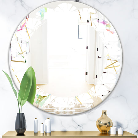 Orange Rose Flower Retro Pattern - Modern Round or Oval Wall Mirror - Leaves