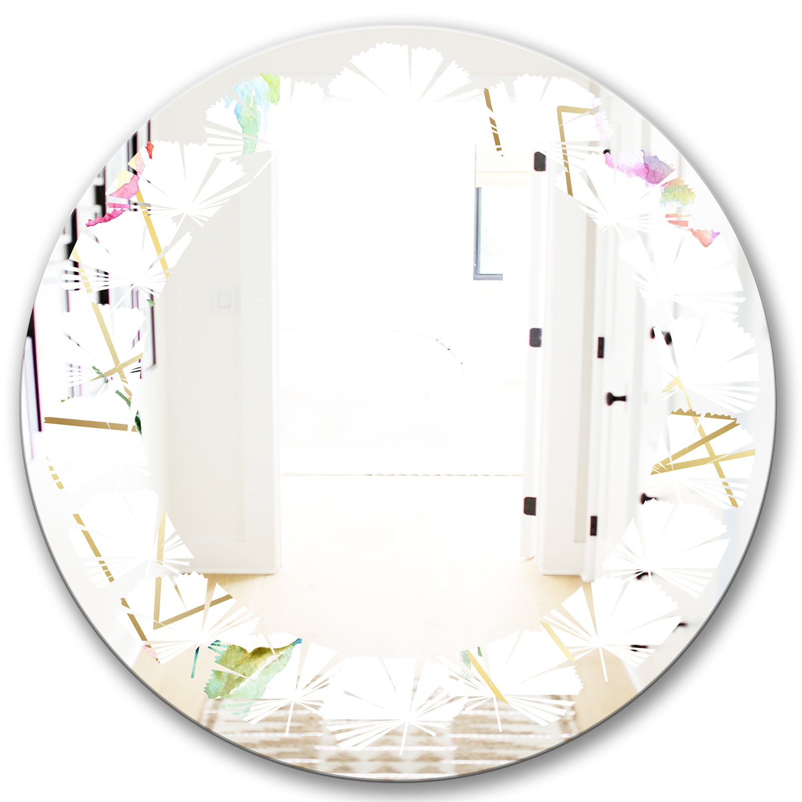 Orange Rose Flower Retro Pattern - Modern Round or Oval Wall Mirror - Leaves