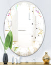 Orange Rose Flower Retro Pattern - Modern Round or Oval Wall Mirror - Leaves