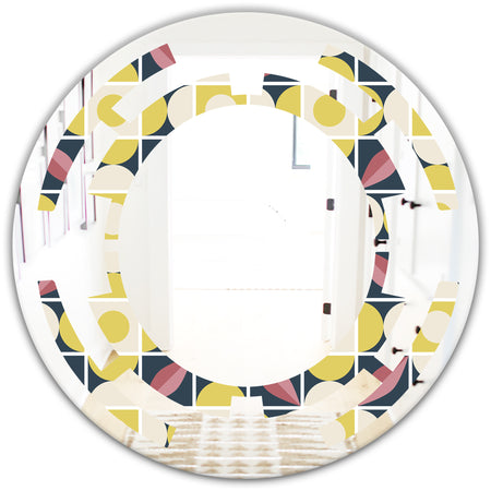 retro pattern in mosaic style - Modern Round or Oval Wall Mirror - Space