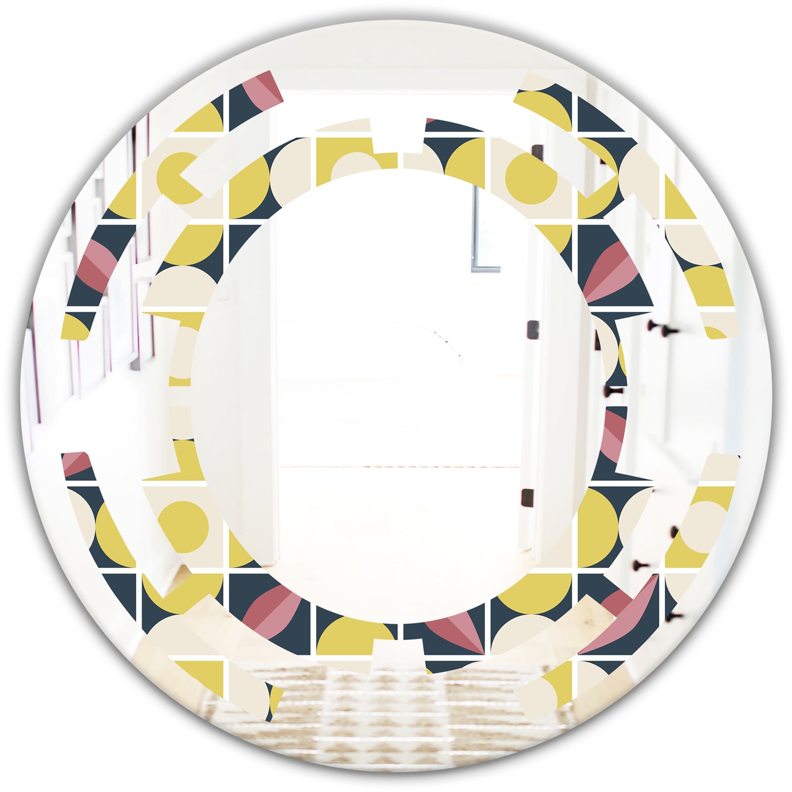 retro pattern in mosaic style - Modern Round or Oval Wall Mirror - Space