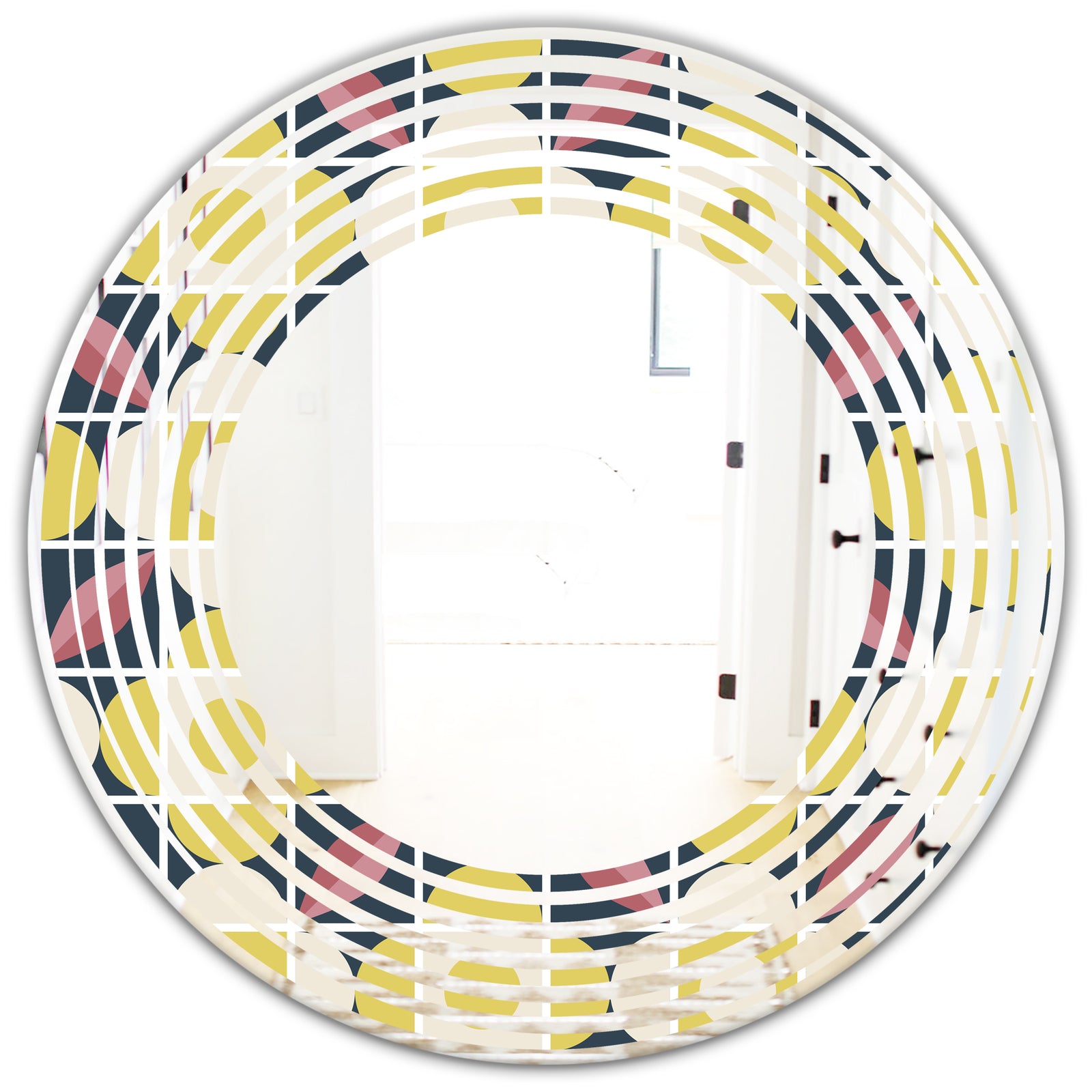 retro pattern in mosaic style - Modern Round or Oval Wall Mirror - Wave