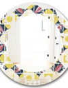retro pattern in mosaic style - Modern Round or Oval Wall Mirror - Leaves