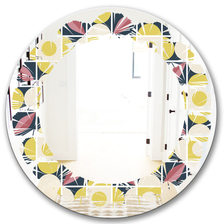 retro pattern in mosaic style - Modern Round or Oval Wall Mirror - Leaves