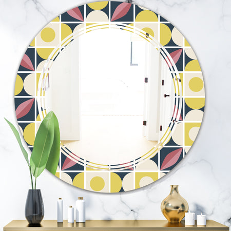 retro pattern in mosaic style - Modern Round or Oval Wall Mirror - Triple C