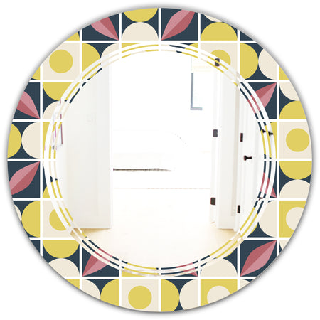 retro pattern in mosaic style - Modern Round or Oval Wall Mirror - Triple C