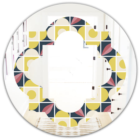 retro pattern in mosaic style - Modern Round or Oval Wall Mirror - Quatrefoil