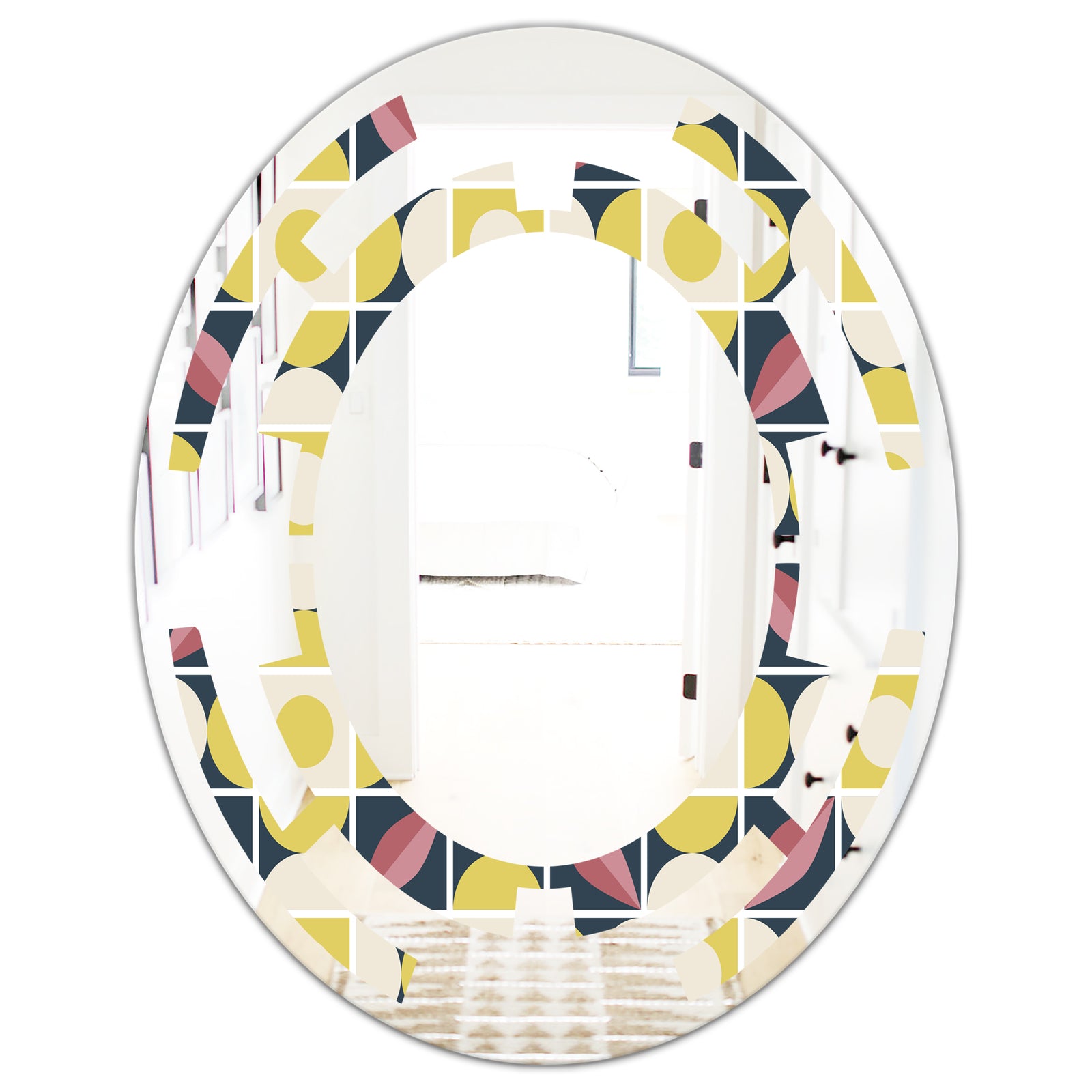 retro pattern in mosaic style - Modern Round or Oval Wall Mirror - Space