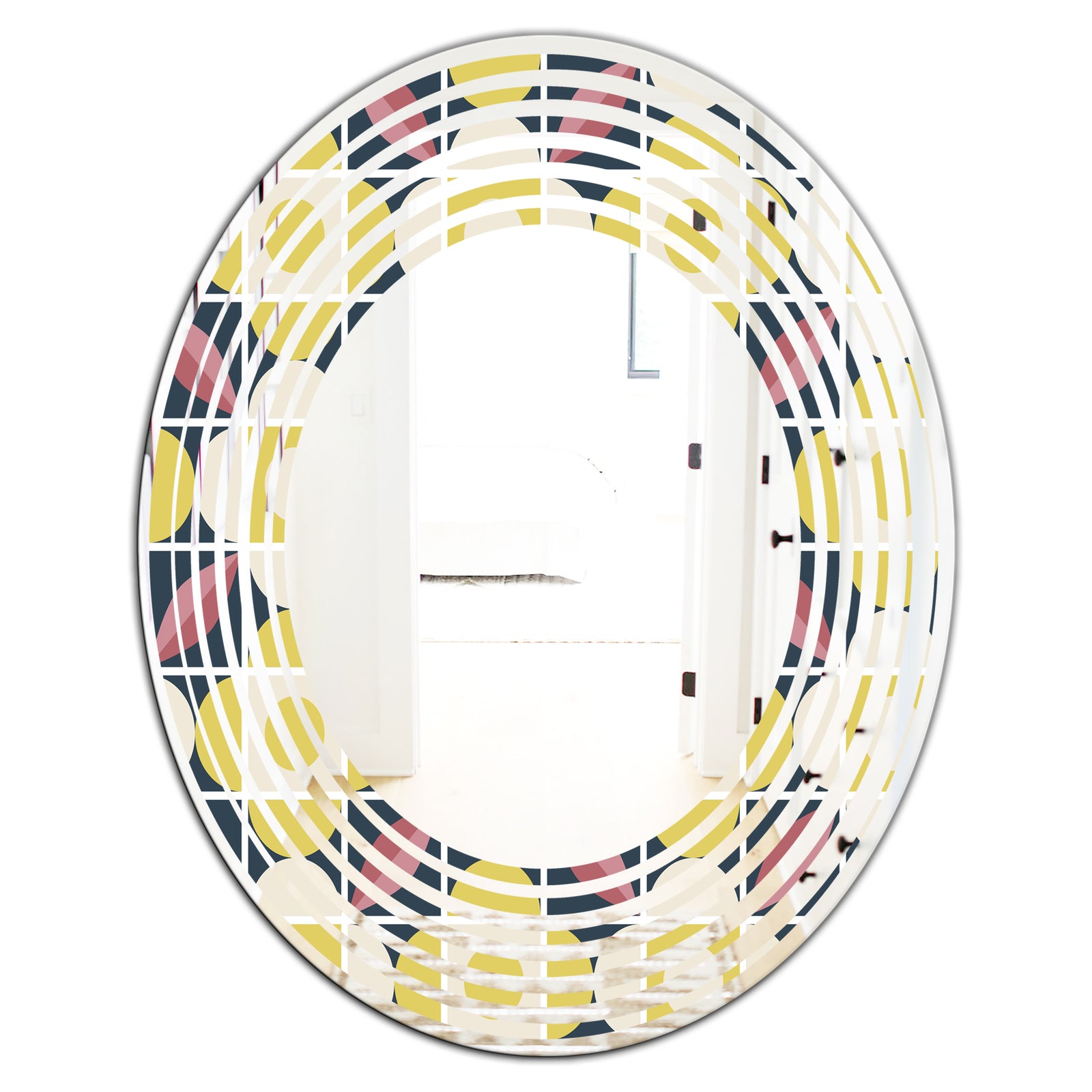 retro pattern in mosaic style - Modern Round or Oval Wall Mirror - Wave
