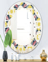 retro pattern in mosaic style - Modern Round or Oval Wall Mirror - Leaves