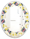 retro pattern in mosaic style - Modern Round or Oval Wall Mirror - Leaves