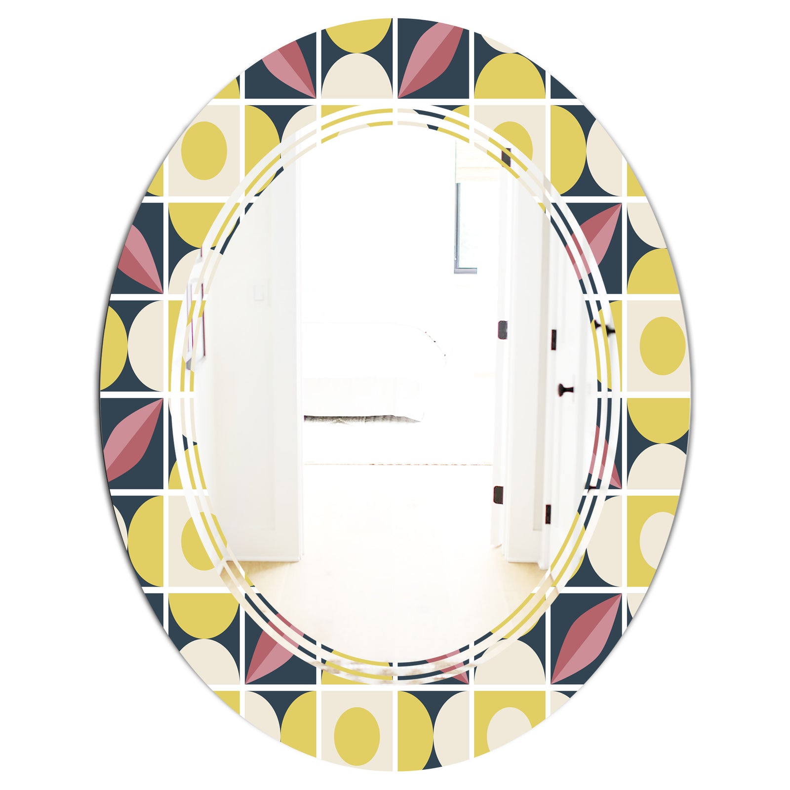 retro pattern in mosaic style - Modern Round or Oval Wall Mirror - Triple C