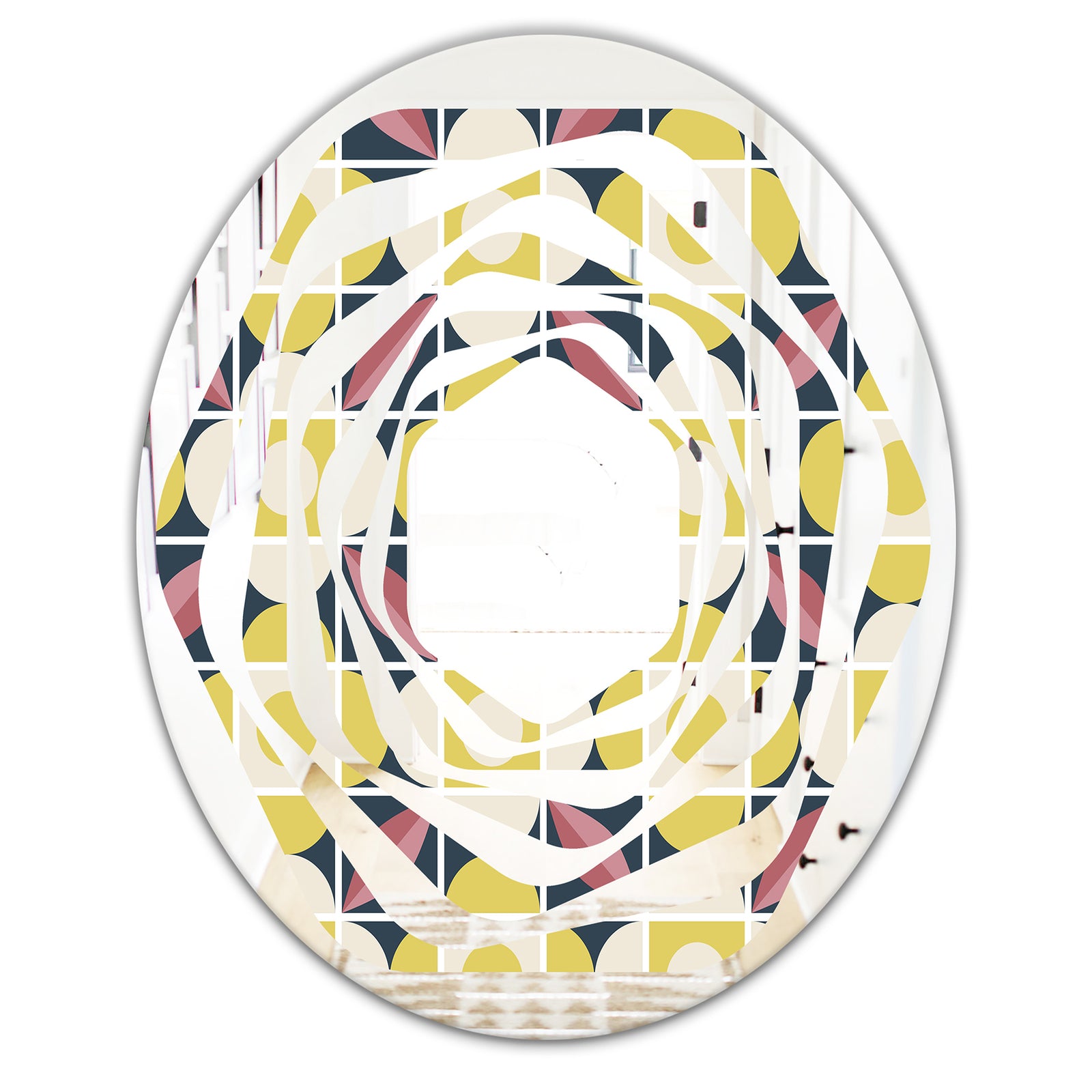 retro pattern in mosaic style - Modern Round or Oval Wall Mirror - Whirl