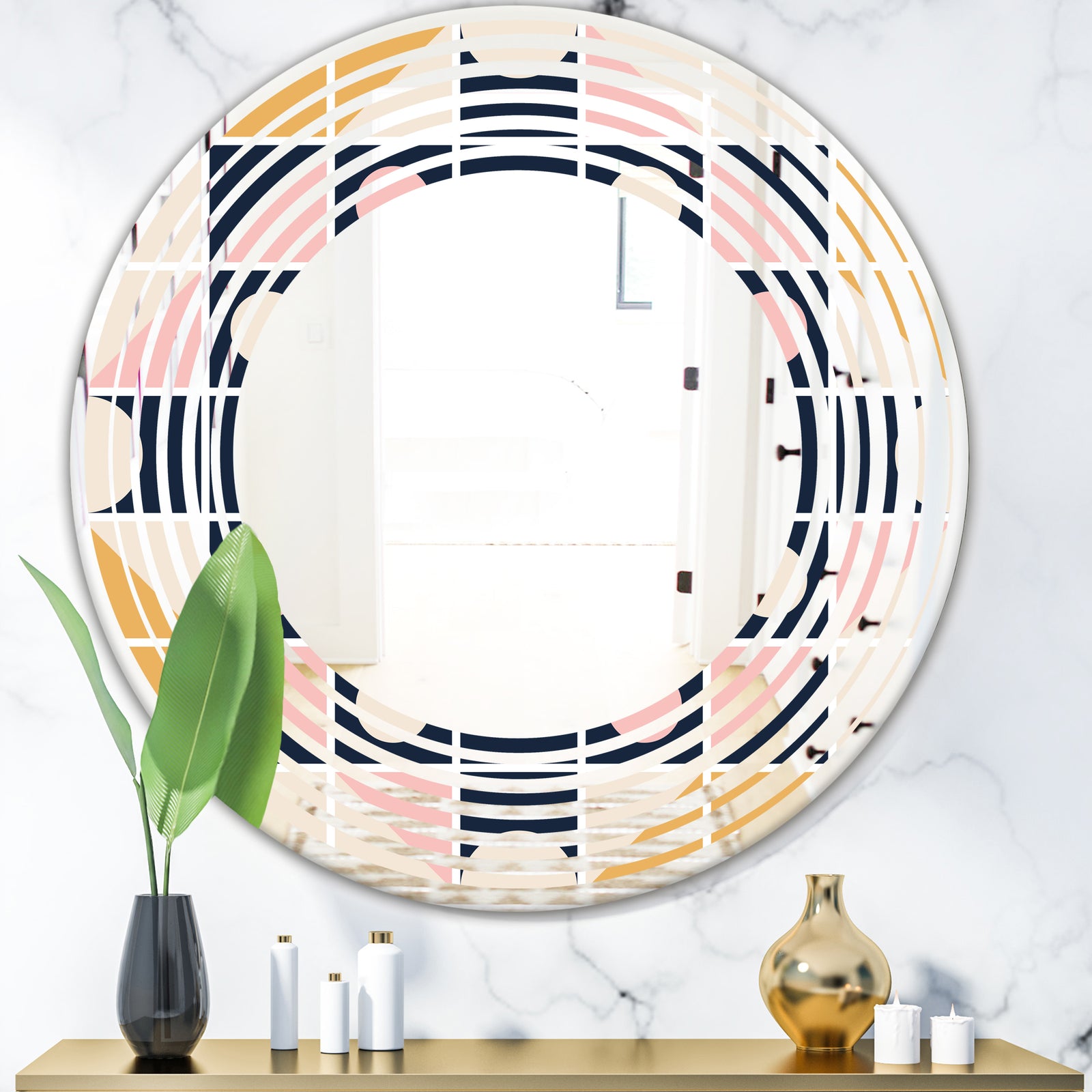 Geometrical Retro Design I - Modern Round or Oval Wall Mirror - Wave