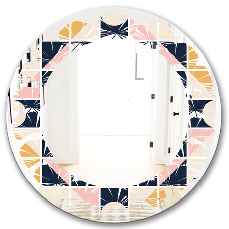 Geometrical Retro Design I - Modern Round or Oval Wall Mirror - Leaves