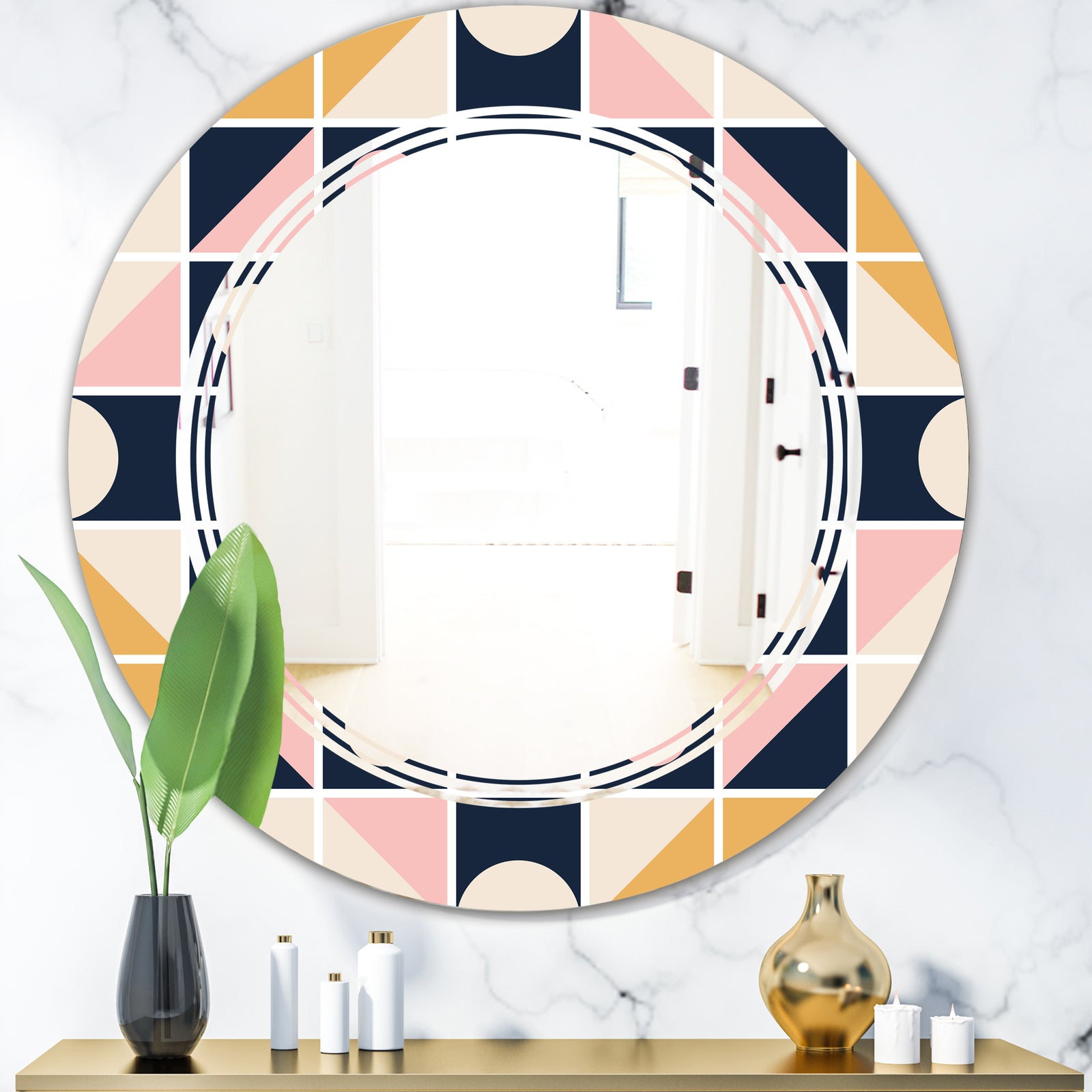 Geometrical Retro Design I - Modern Round or Oval Wall Mirror - Triple C