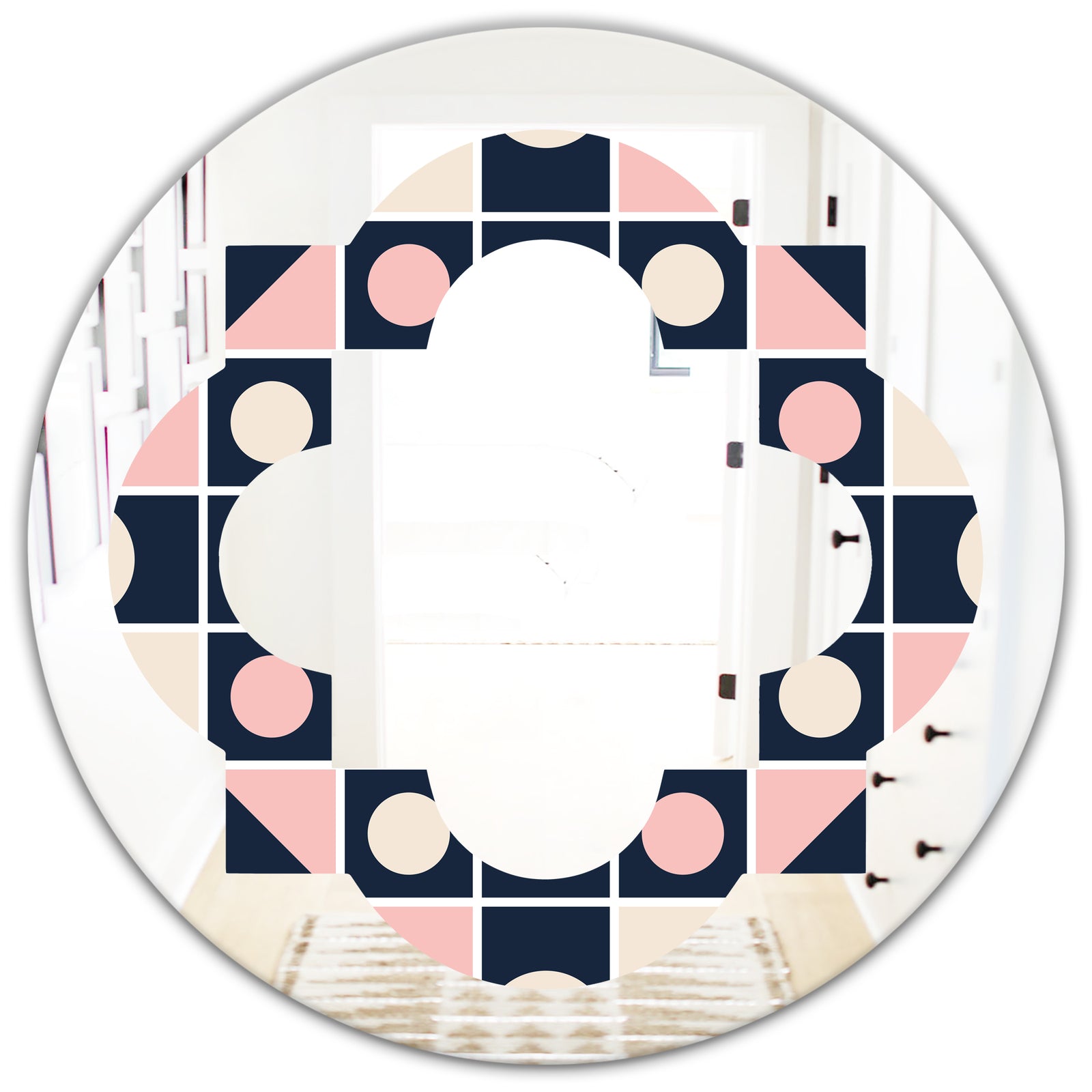 Geometrical Retro Design I - Modern Round or Oval Wall Mirror - Quatrefoil