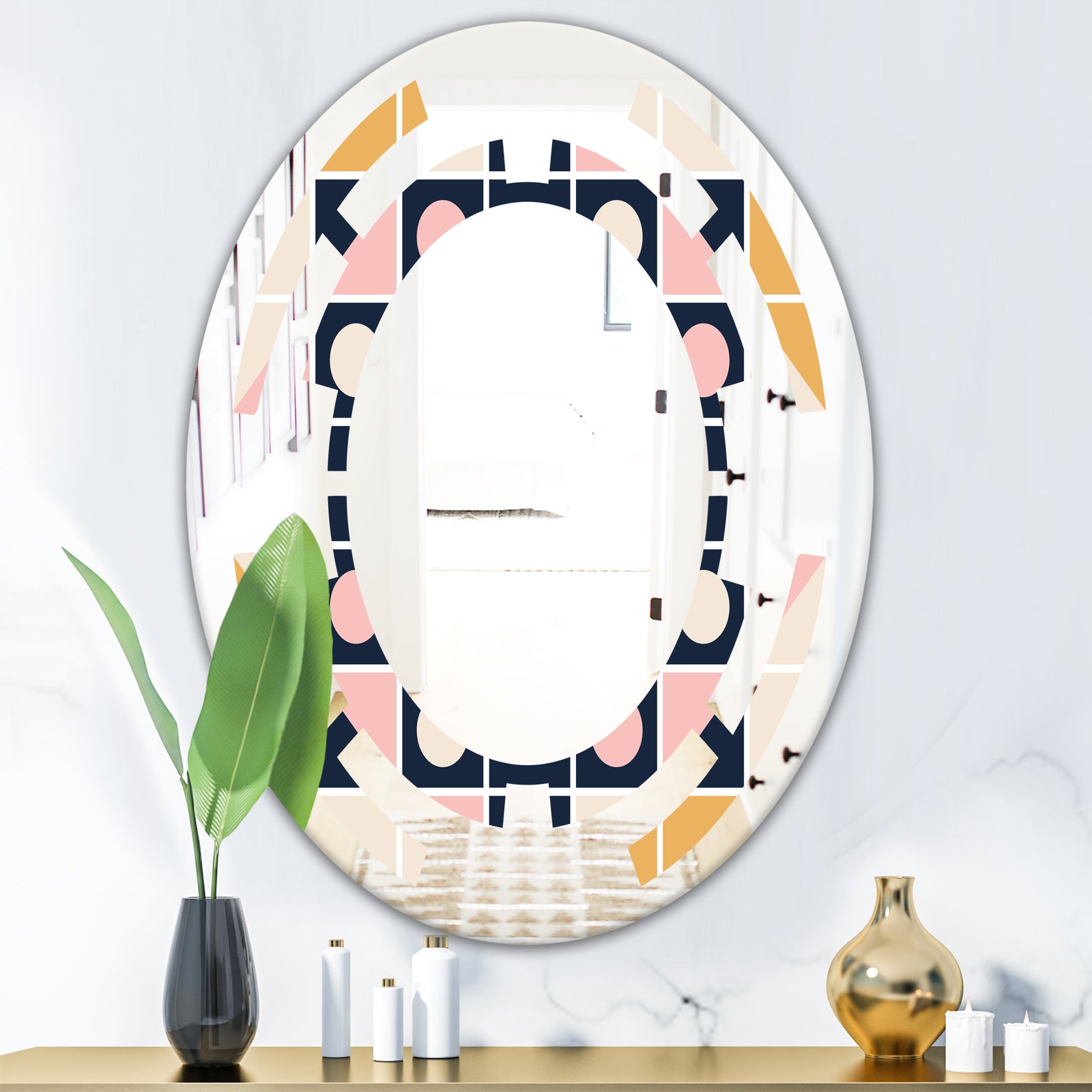 Geometrical Retro Design I - Modern Round or Oval Wall Mirror - Space