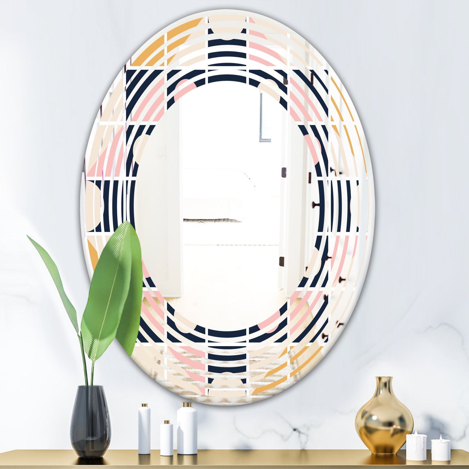 Geometrical Retro Design I - Modern Round or Oval Wall Mirror - Wave