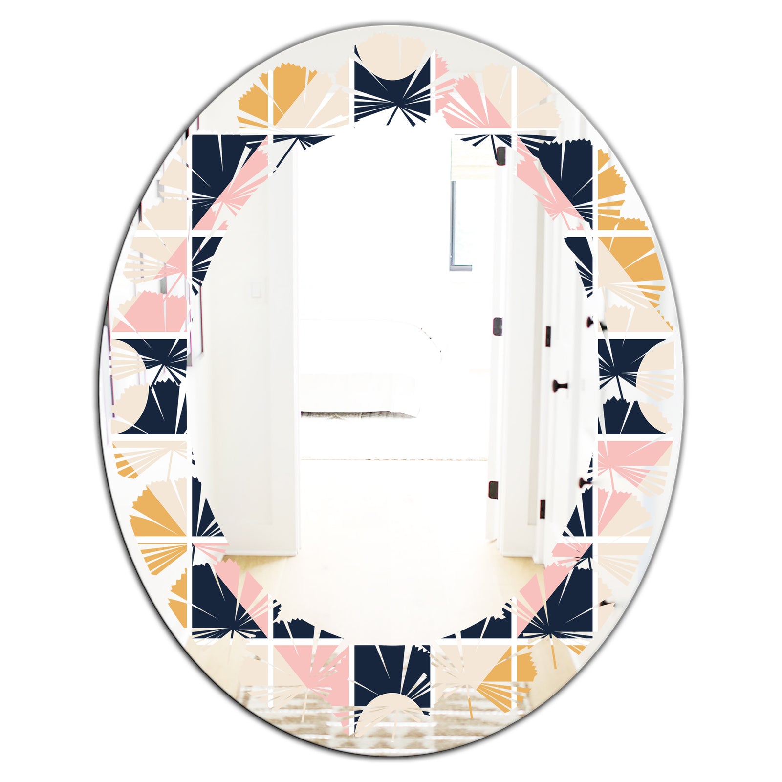 Geometrical Retro Design I - Modern Round or Oval Wall Mirror - Leaves