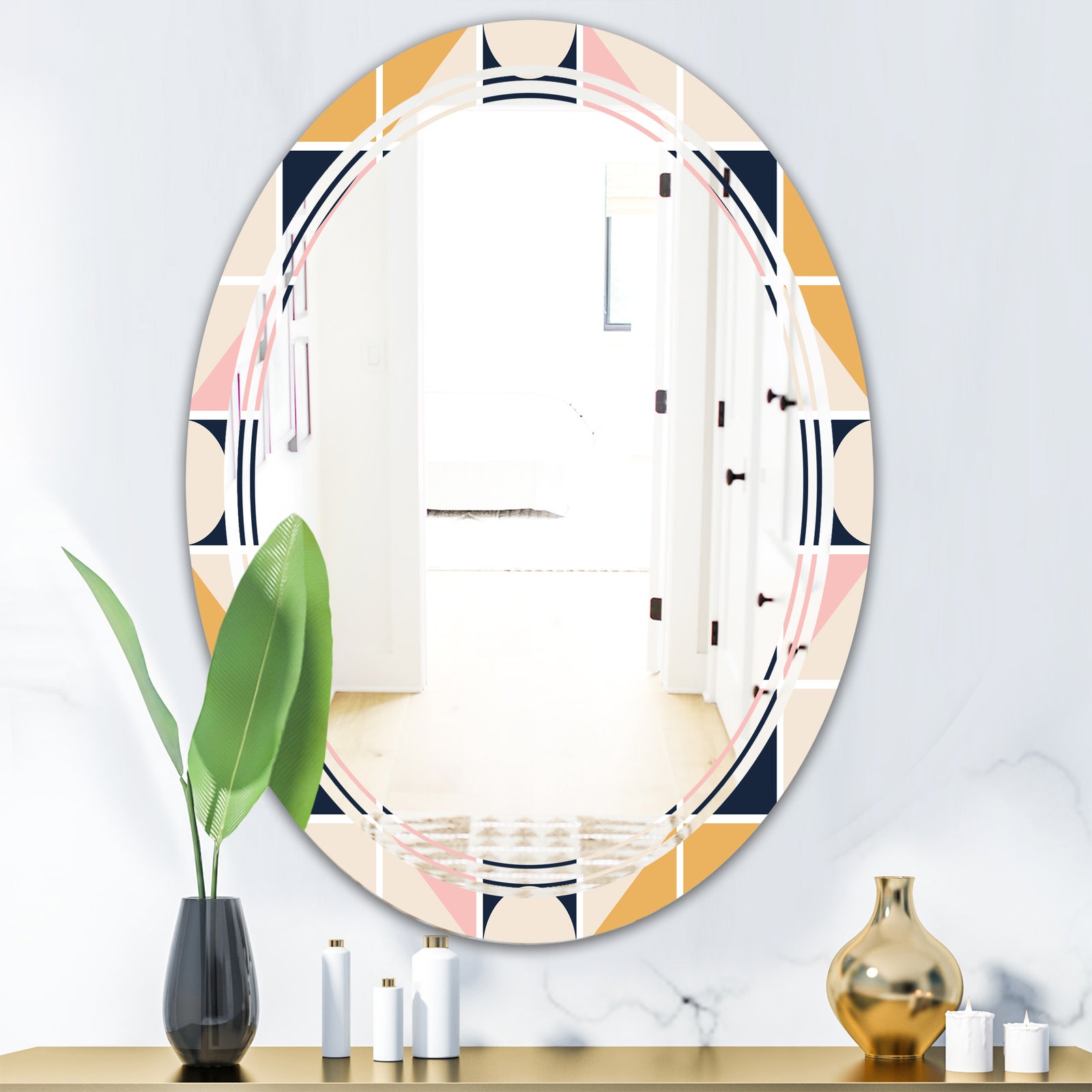 Geometrical Retro Design I - Modern Round or Oval Wall Mirror - Triple C