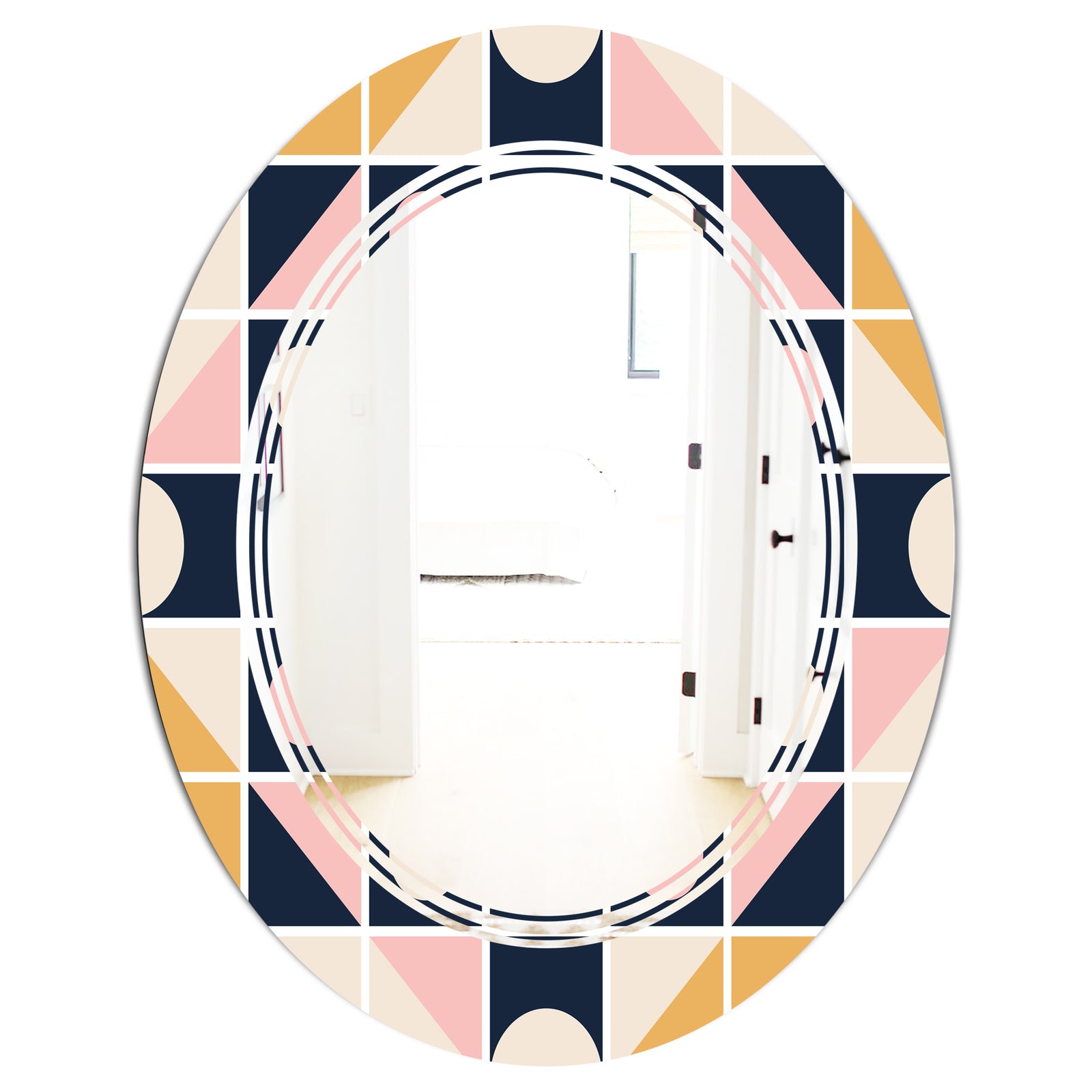 Geometrical Retro Design I - Modern Round or Oval Wall Mirror - Triple C