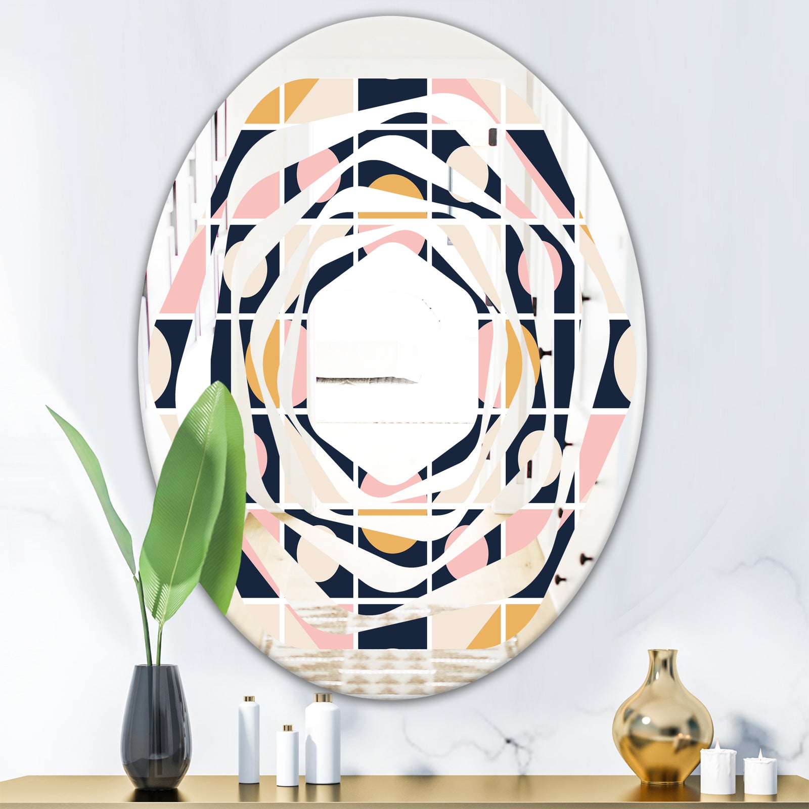 Geometrical Retro Design I - Modern Round or Oval Wall Mirror - Whirl
