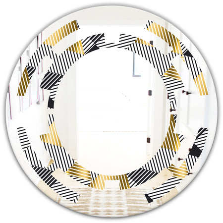 Retro Luxury Waves In Gold and Blue VI - Modern Round or Oval Wall Mirror - Space