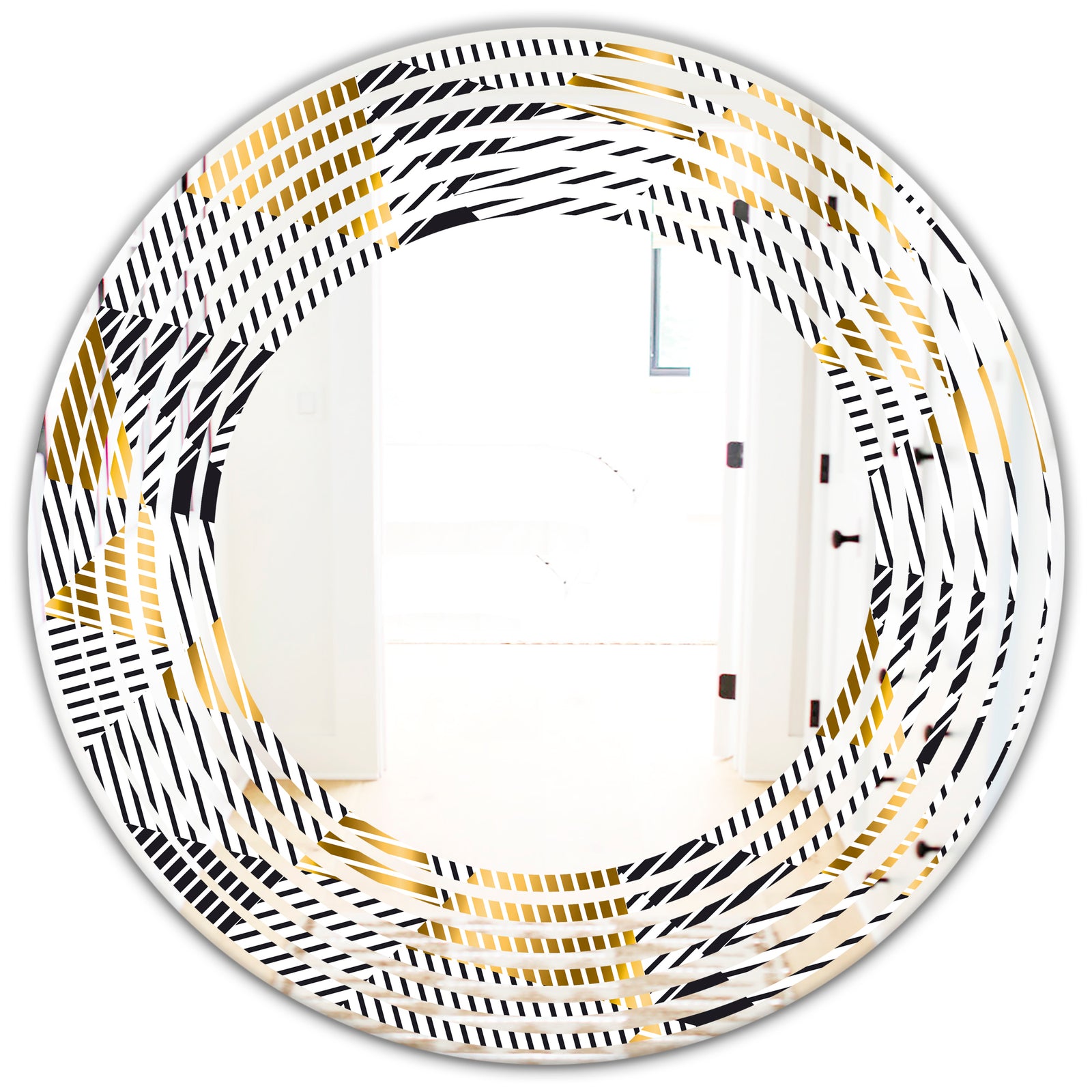 Retro Luxury Waves In Gold and Blue VI - Modern Round or Oval Wall Mirror - Wave