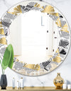 Retro Luxury Waves In Gold and Blue VI - Modern Round or Oval Wall Mirror - Leaves