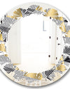 Retro Luxury Waves In Gold and Blue VI - Modern Round or Oval Wall Mirror - Leaves