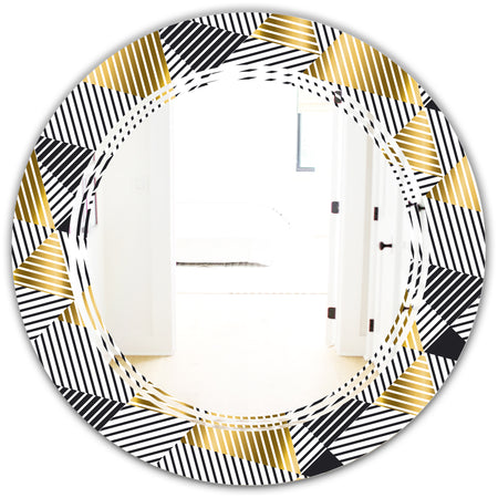Retro Luxury Waves In Gold and Blue VI - Modern Round or Oval Wall Mirror - Triple C